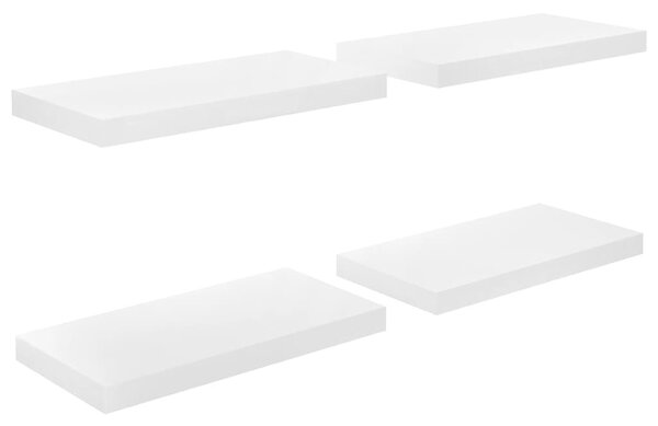 4 db magasfényű fehér MDF lebegő fali polc 50 x 23 x 3,8 cm