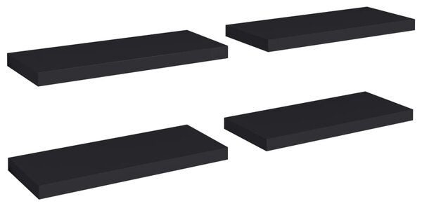 4 db fekete MDF lebegő fali polc 60 x 23,5 x 3,8 cm