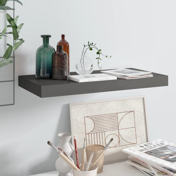 Magasfényű szürke MDF lebegő fali polc 50 x 23 x 3,8 cm