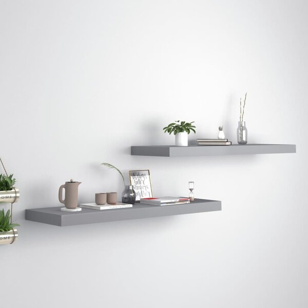 2 db szürke MDF lebegő fali polc 80 x 23,5 x 3,8 cm