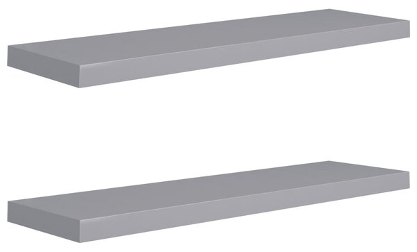 2 db szürke MDF lebegő fali polc 90 x 23,5 x 3,8 cm