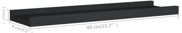 2 db fekete MDF szegélypolc képkeretekhez 40 x 9 x 3 cm