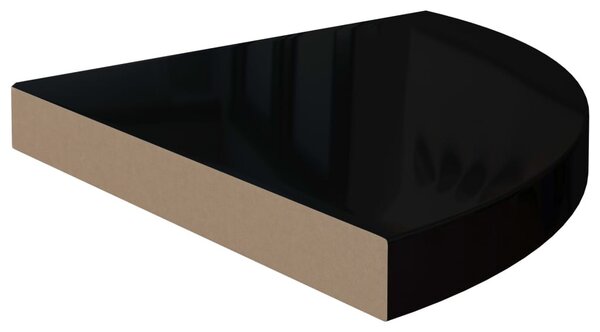 Magasfényű fekete MDF lebegő sarokpolc 35 x 35 x 3,8 cm