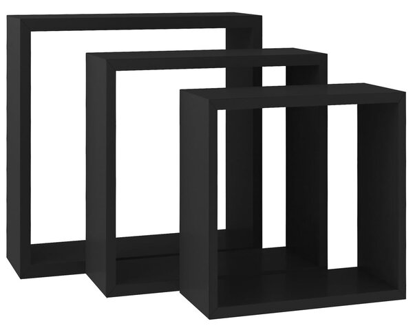 3 db fekete MDF fali kockapolc