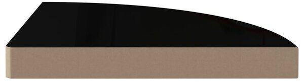4 db magasfényű fekete MDF lebegő sarokpolc 35 x 35 x 3,8 cm