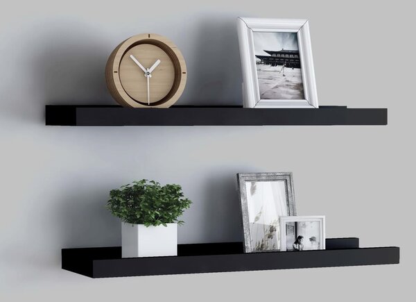 2 db fekete MDF szegélypolc képkeretekhez 40 x 9 x 3 cm