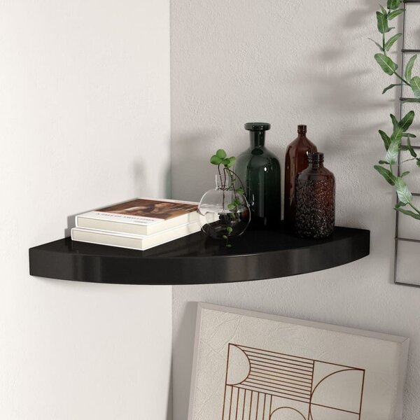 Fekete MDF lebegő sarokpolc 35 x 35 x 3,8 cm