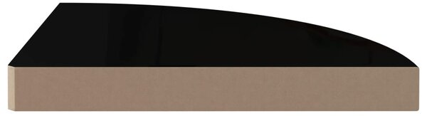 Magasfényű fekete MDF lebegő sarokpolc 35 x 35 x 3,8 cm