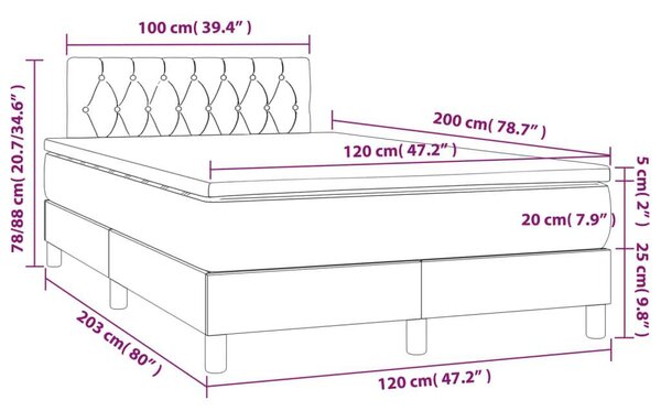 VidaXL Box spring ágy matraccal, sötétkék, 120x200 cm, bársony