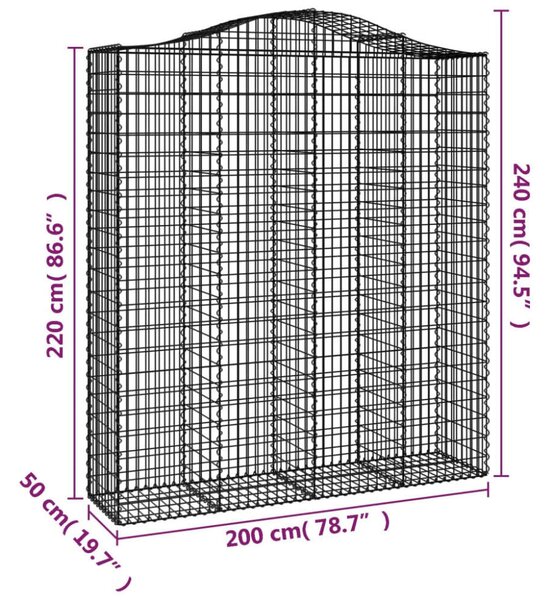 VidaXL íves horganyzott vas gabion kosár 200x50x220/240 cm