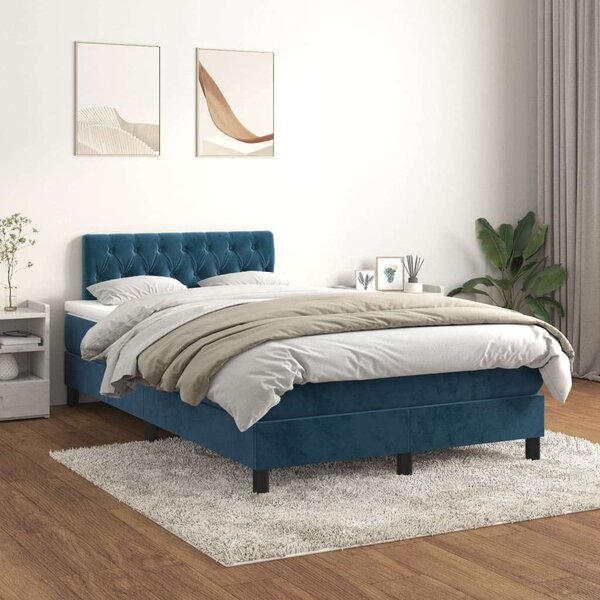 VidaXL Box spring ágy matraccal, sötétkék, 120x200 cm, bársony