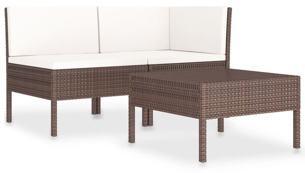 3 részes barna polyrattan kerti ülőgarnitúra párnákkal