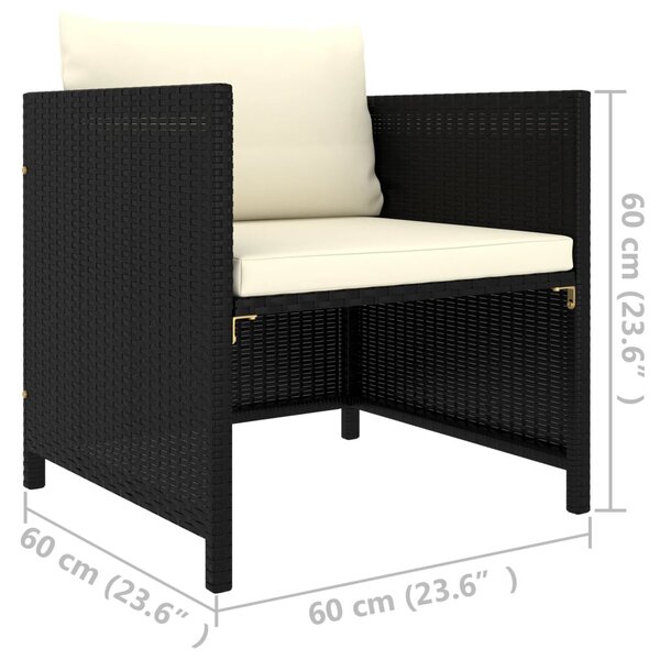 Fekete polyrattan kerti kanapé párnákkal