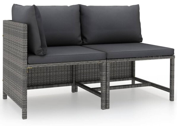 2 részes szürke polyrattan kerti kanapészett párnákkal