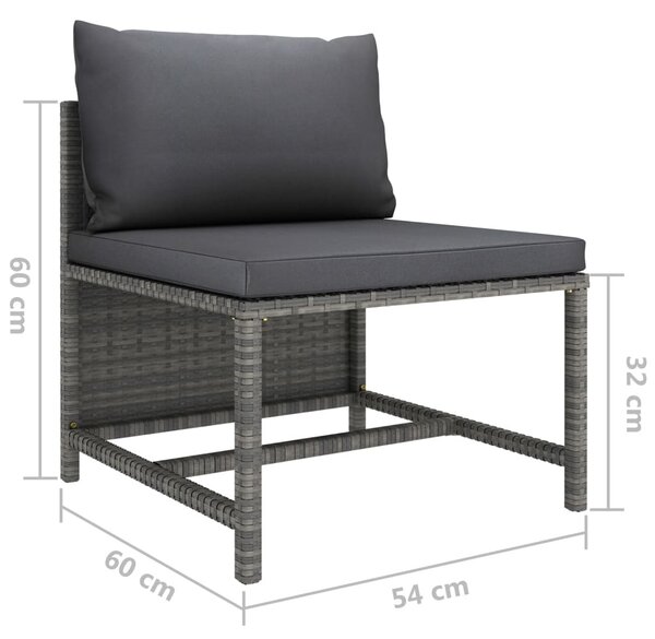3 személyes szürke polyrattan kerti kanapé párnákkal