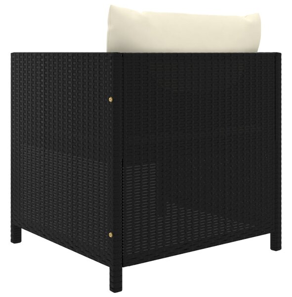 Fekete polyrattan kerti kanapé párnákkal