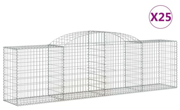 VidaXL 25 db íves horganyzott vas gabion kosár 300x50x80/100 cm