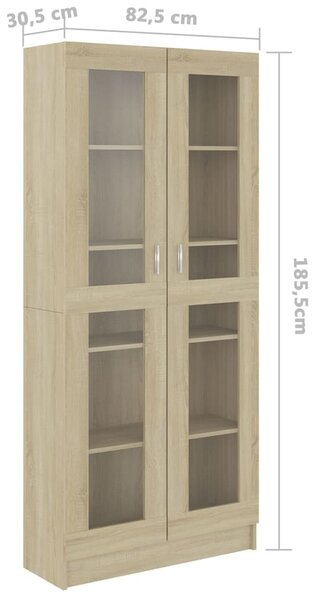 Sonoma tölgy színű szerelt fa vitrinszekrény 82,5x30,5x185,5 cm