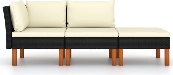 3 részes polyrattan és tömör eukaliptuszfa kerti ülőgarnitúra