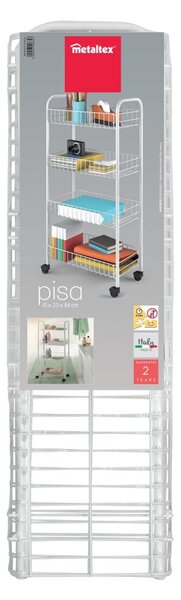 Fehér fém gurulós polcos állvány 41x84 cm Pisa – Metaltex