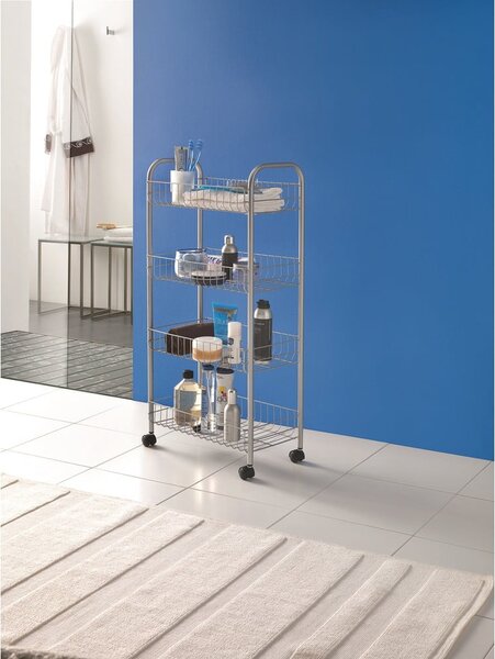 Ezüstszínű fém gurulós polcos állvány 41x84 cm Ascona – Metaltex
