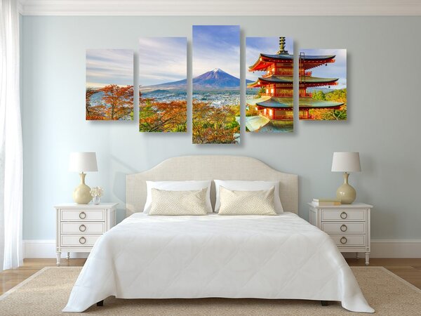 5 részes kép Chureito Pagoda és Fuji-hegy