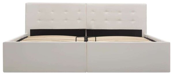 VidaXL fehér műbőr ágykeret hidraulikus ágyneműtartóval 160 x 200 cm