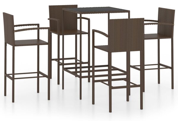 5 részes barna polyrattan kerti bárszett