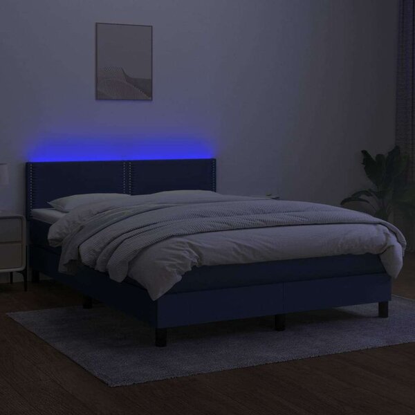 VidaXL Kék Ágy Matraccal - 140x190 cm - LED