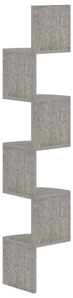 Betonszürke szerelt fa fali sarokpolc 19 x 19 x 123 cm
