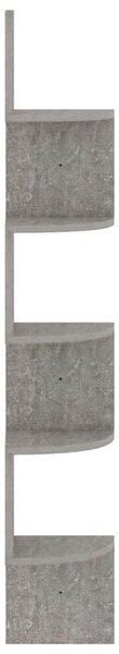 Betonszürke szerelt fa fali sarokpolc 19 x 19 x 123 cm