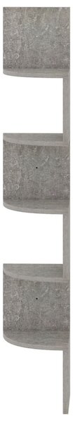 Betonszürke szerelt fa fali sarokpolc 19 x 19 x 123 cm