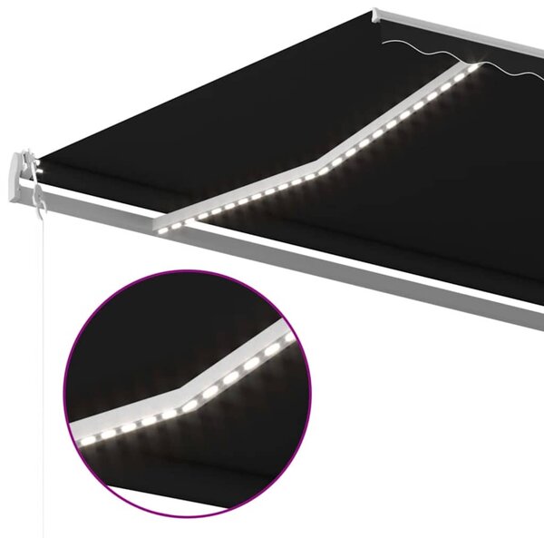 Antracitszürke szélérzékelős és LED-es napellenző 500x300 cm