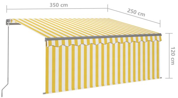 Sárga és fehér kézzel kihúzható napellenző redőnnyel 3,5x2,5 m