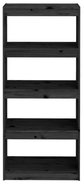 Fekete tömör fenyőfa könyvszekrény/térelválasztó 60x30x135,5 cm