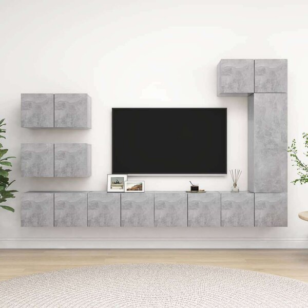 Modern Falra Szerelhető TV Szekrény Szett - Betonszürke - 8 Rész