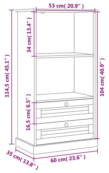 VidaXL VIGO Fenyőfa Könyvespolc - 60x35x114,5 cm