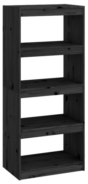 Fekete tömör fenyőfa könyvszekrény/térelválasztó 60x30x135,5 cm