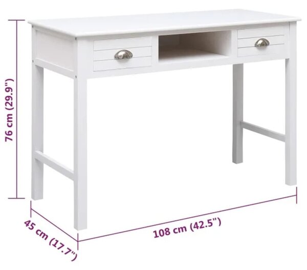Fehér tömör császárfa íróasztal 108 x 45 x 76 cm