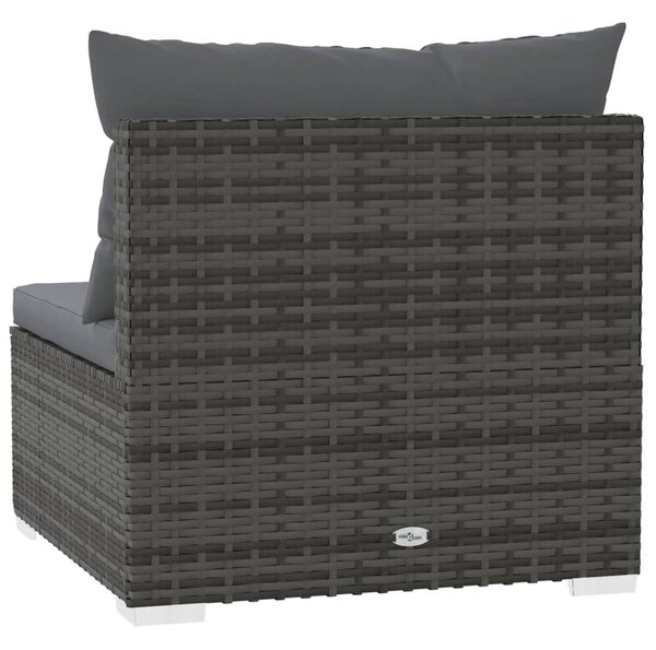 Szürke polyrattan kerti középső kanapé párnákkal