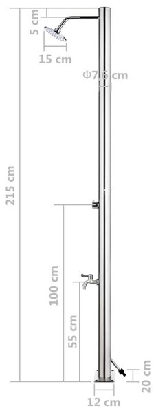 Kerti Zuhany - Rozsdamentes Acél - 215 cm