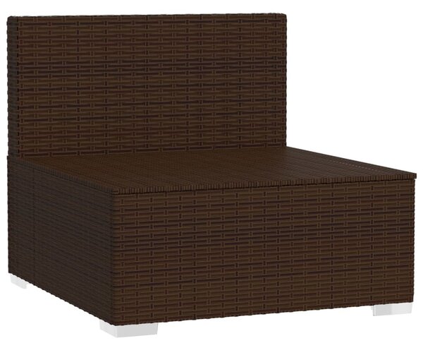 Barna polyrattan kerti középső kanapé párnákkal