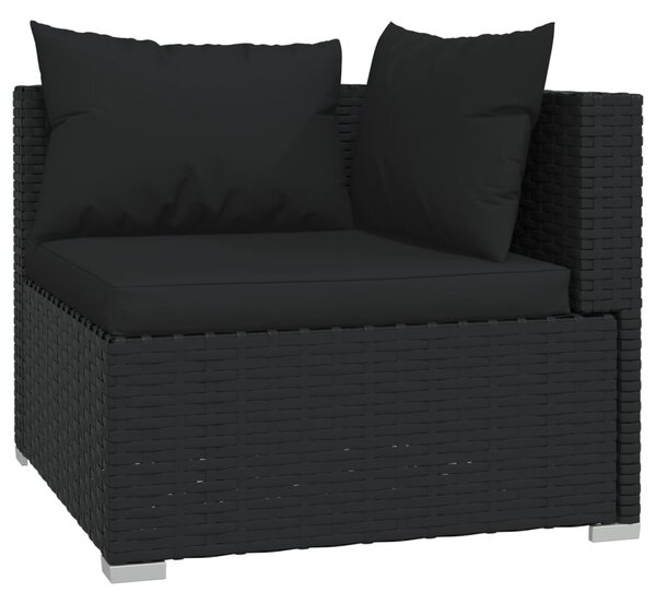 3 részes fekete polyrattan kerti ülőgarnitúra párnákkal