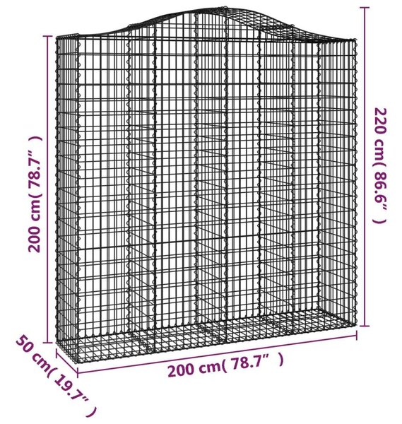 Íves horganyzott vas gabion kosár 200x50x200/220 cm