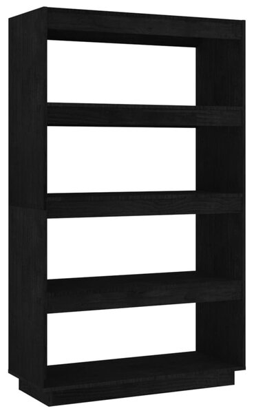 Fekete tömör fenyőfa könyvszekrény/térelválasztó 80x35x135 cm