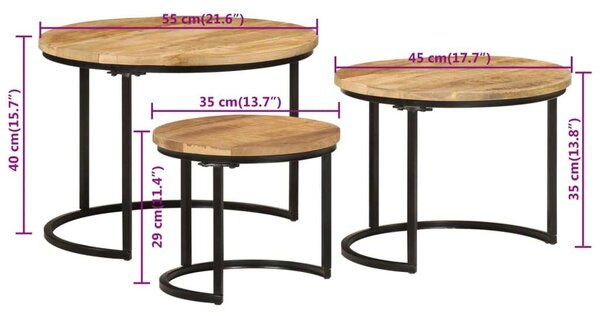 Mangófa Dohányzóasztal Szett - 3 db - Egymásba Rakható