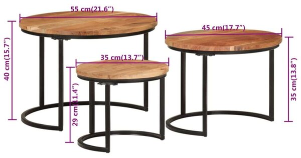 Akácfa Dohányzóasztal szett - 3 db, Egymásba rakható