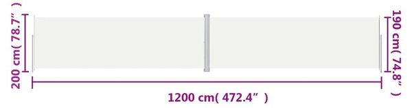 Krémszínű behúzható oldalsó napellenző 200 x 1200 cm