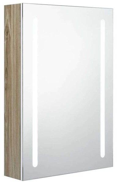 LED-es Tükrös Szekrény - Fehér/Tölgy - 50x13x70 cm