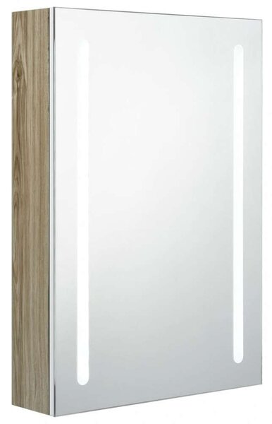 LED-es Tükrös Szekrény - Fehér/Tölgy - 50x13x70 cm